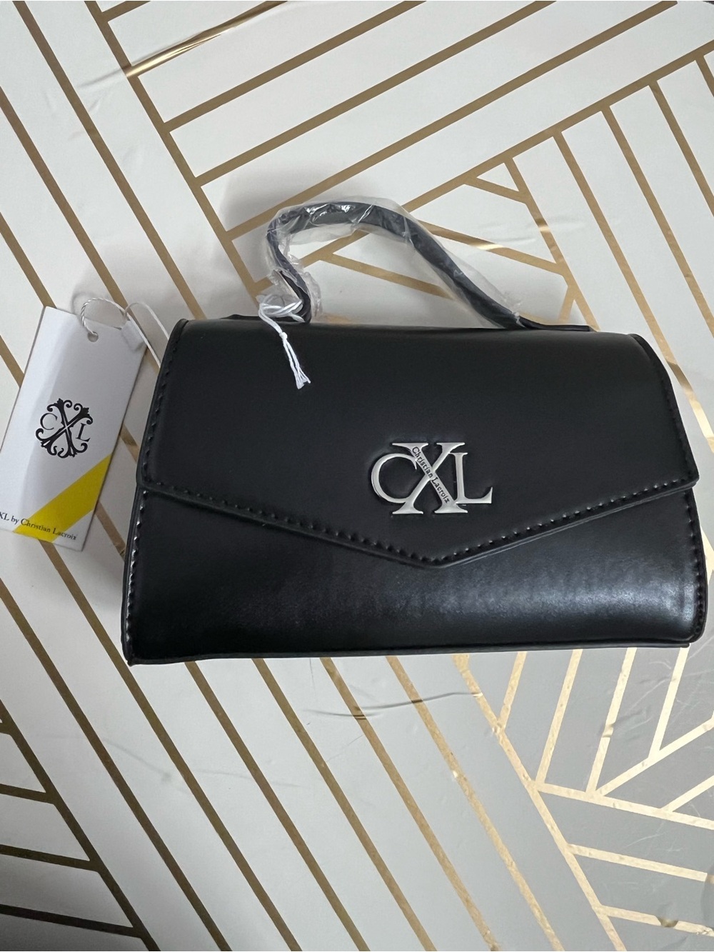 Christian Lacroix Black Leather Clutch with Silver CXL Accent